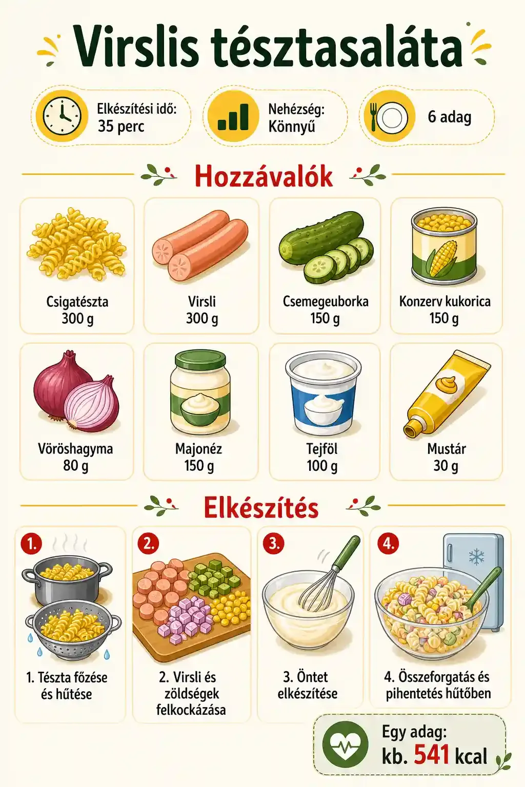 Virslis tésztasaláta recept
