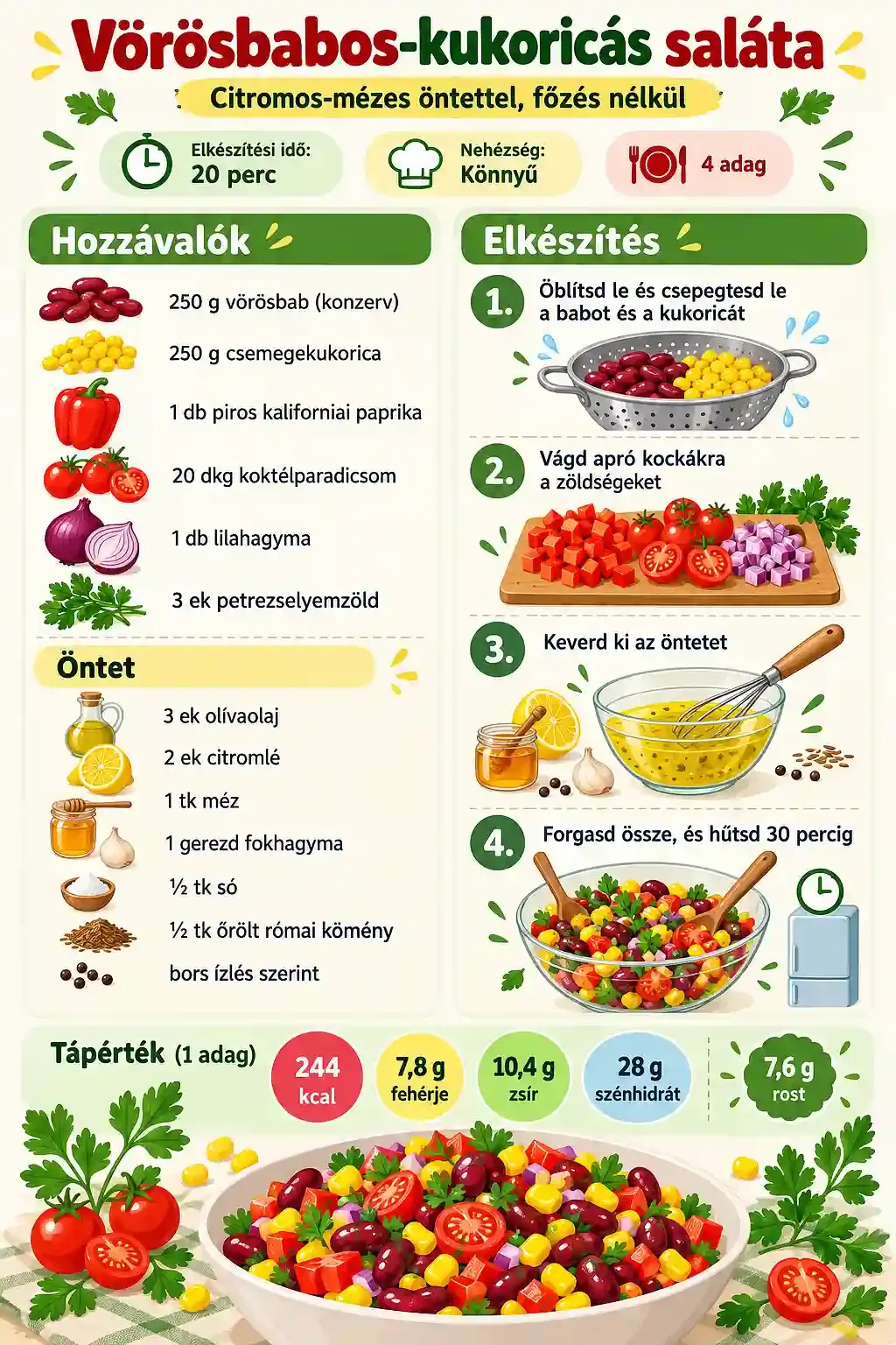 Vörösbabos-kukoricás saláta recept – gyors, laktató, főzés nélkül