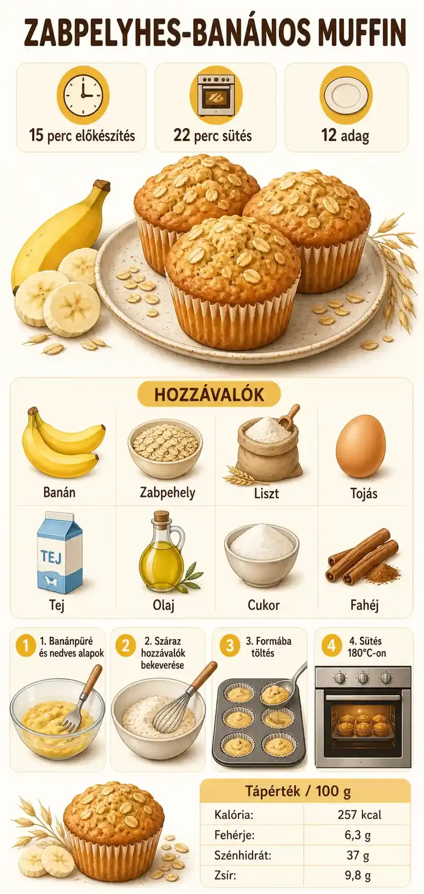 Zabpelyhes-banános muffin recept