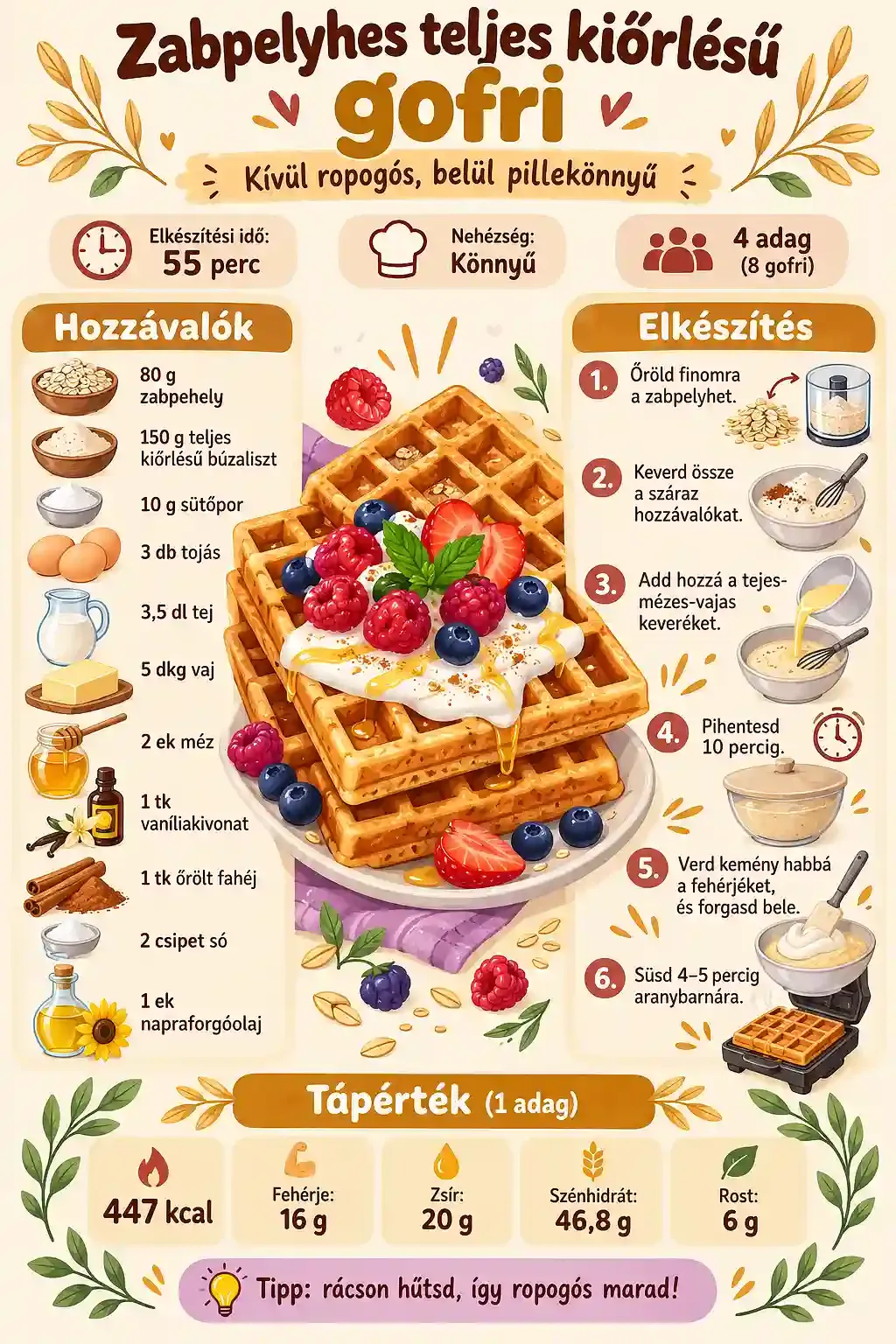 Zabpelyhes teljes kiőrlésű gofri